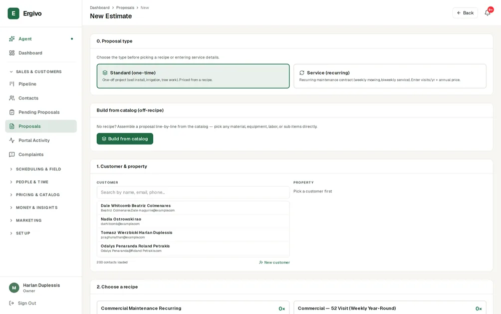 The estimate builder, priced from your own book.